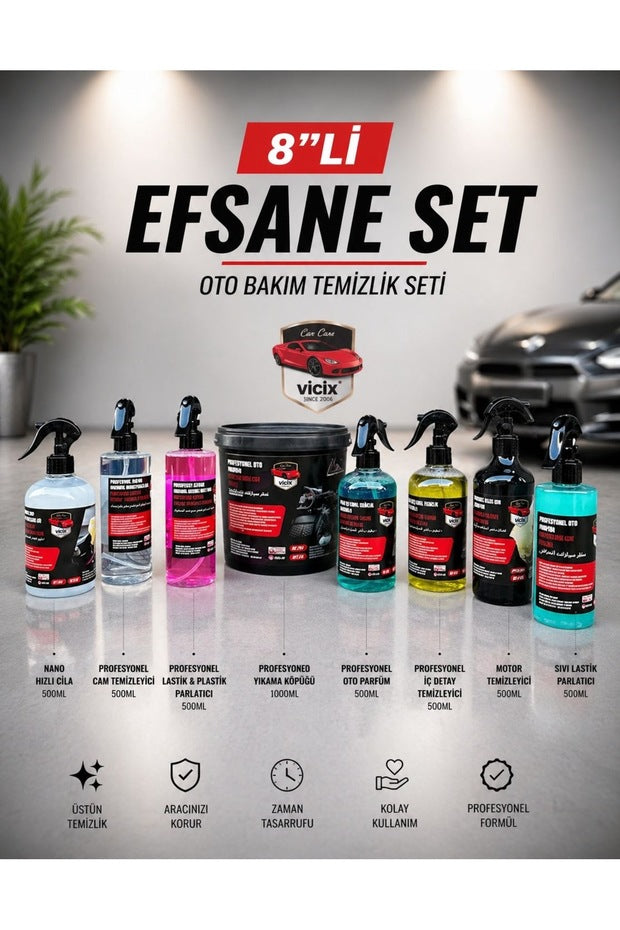 8”li Efsane Set Oto Bakım Temizlik Seti Siyah Kovalı