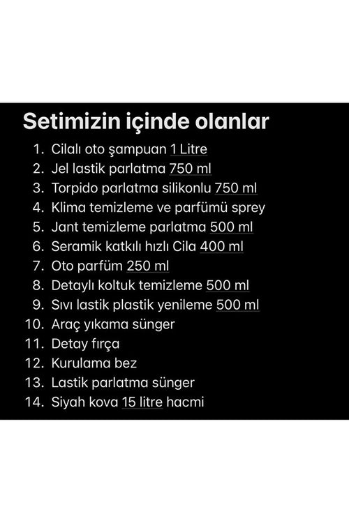 14”lü Premium Oto, Araç, Motosiklet Bakım Seti Temizlik Seti Siyah Kovalı